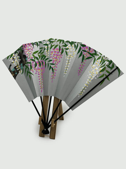 High Grade Decorative Kyoto Folding Fan Wisteria with Fan Stand