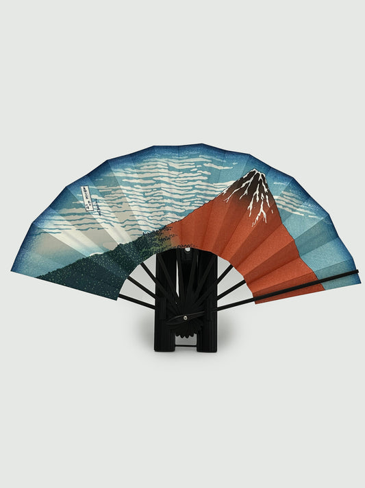 Decorative Kyoto Folding Red Fuji Dancer Fan with Fan Stand