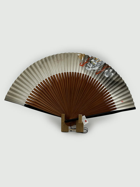 Kyoto Folding Fan Set For Men Hand-Dawn Dragon with Fan stand