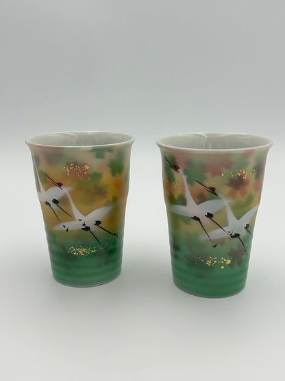 Kutani Yaki (Ware) Gold Leaf and Crane Pair Free Cup