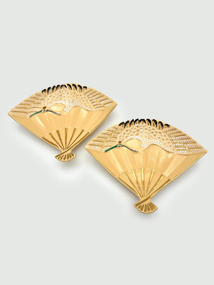 Mino Yaki Crane Folding Fan-Shaped Appetizer Dish