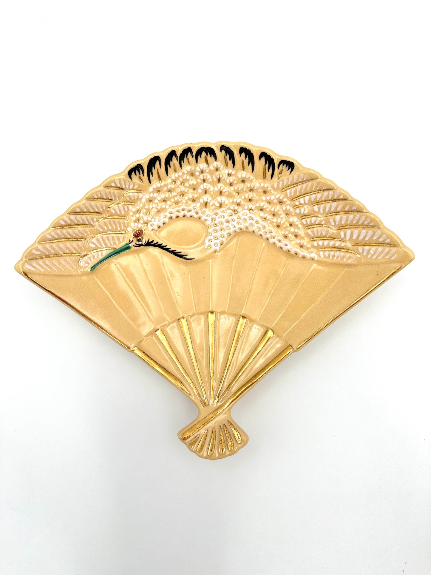 Mino Yaki Crane Folding Fan-Shaped Appetizer Dish