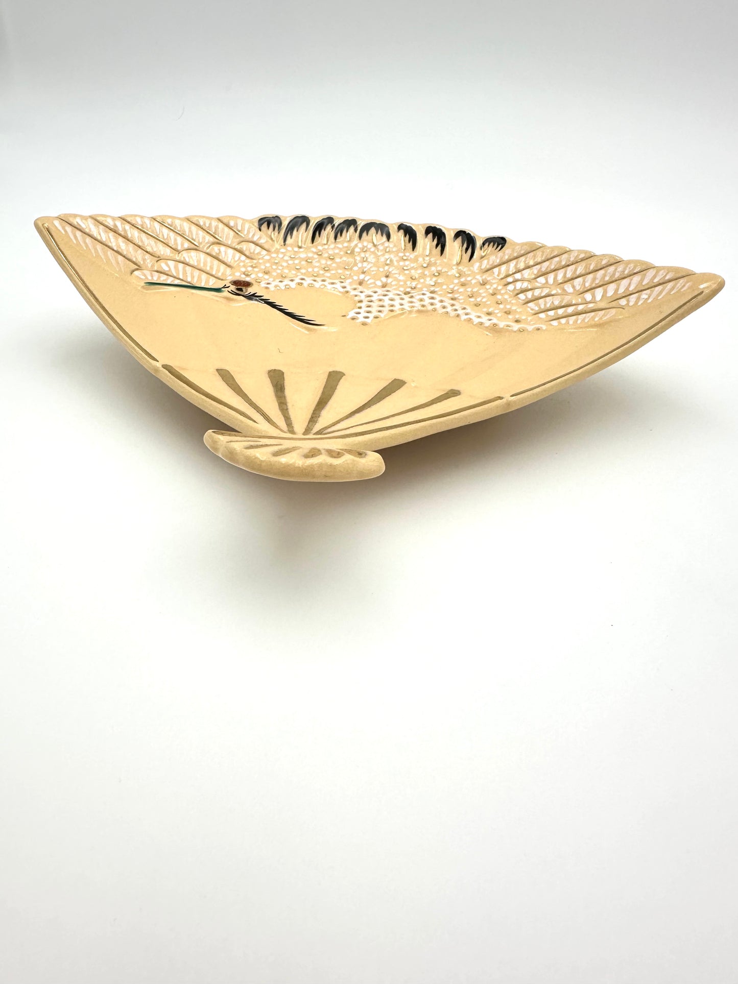 Mino Yaki Crane Folding Fan-Shaped Appetizer Dish