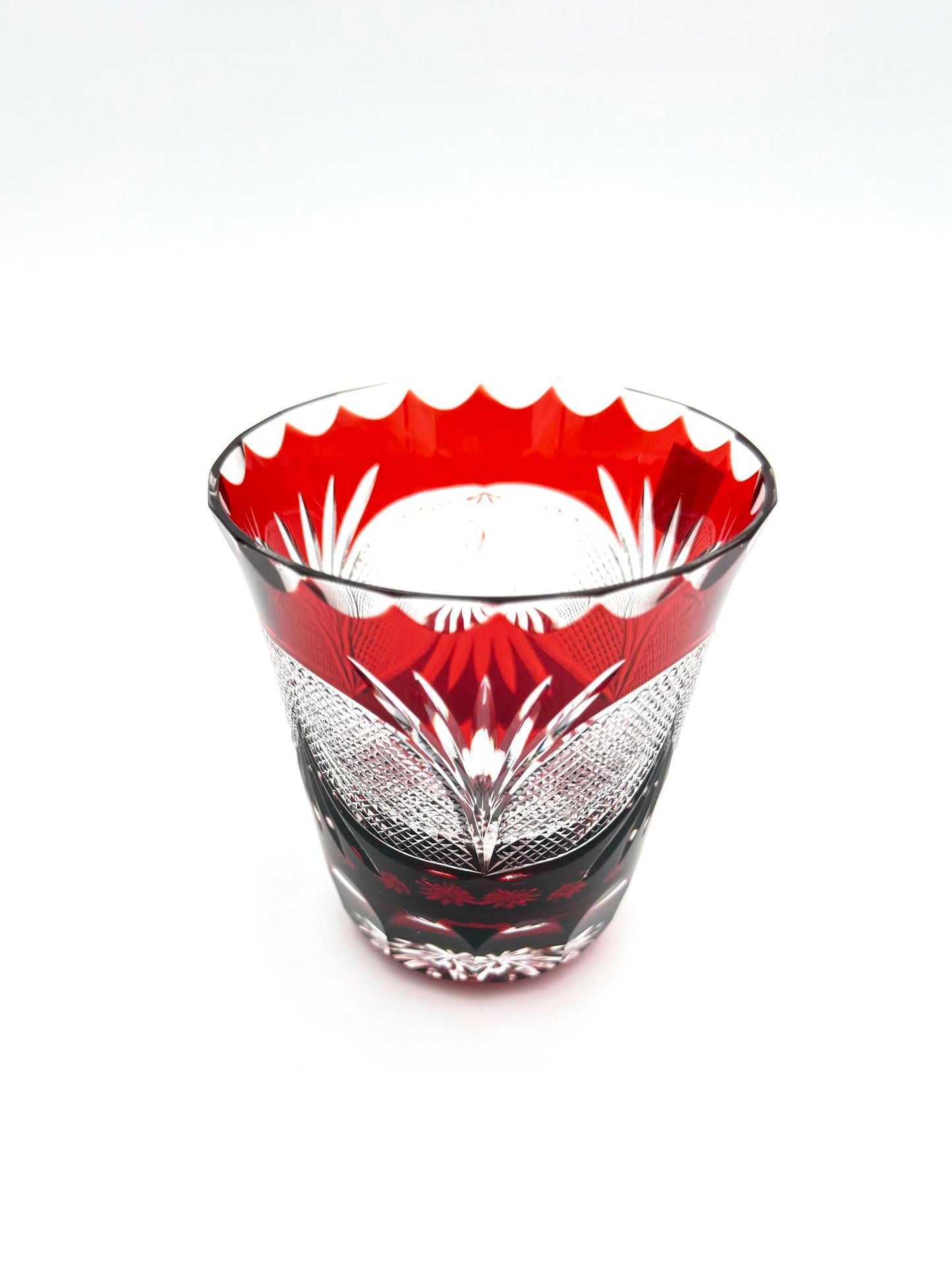 Edo Kiriko Hand-Cut Crystal Shochu Glass in Wooden Gift Box(Red)