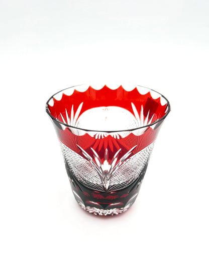 Edo Kiriko Hand-Cut Crystal Shochu Glass in Wooden Gift Box(Red)