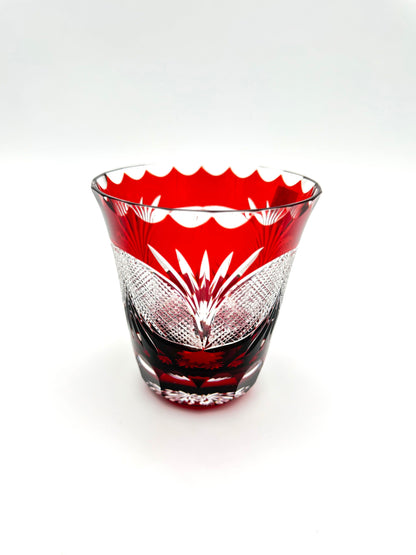 Edo Kiriko Hand-Cut Crystal Shochu Glass in Wooden Gift Box(Red)