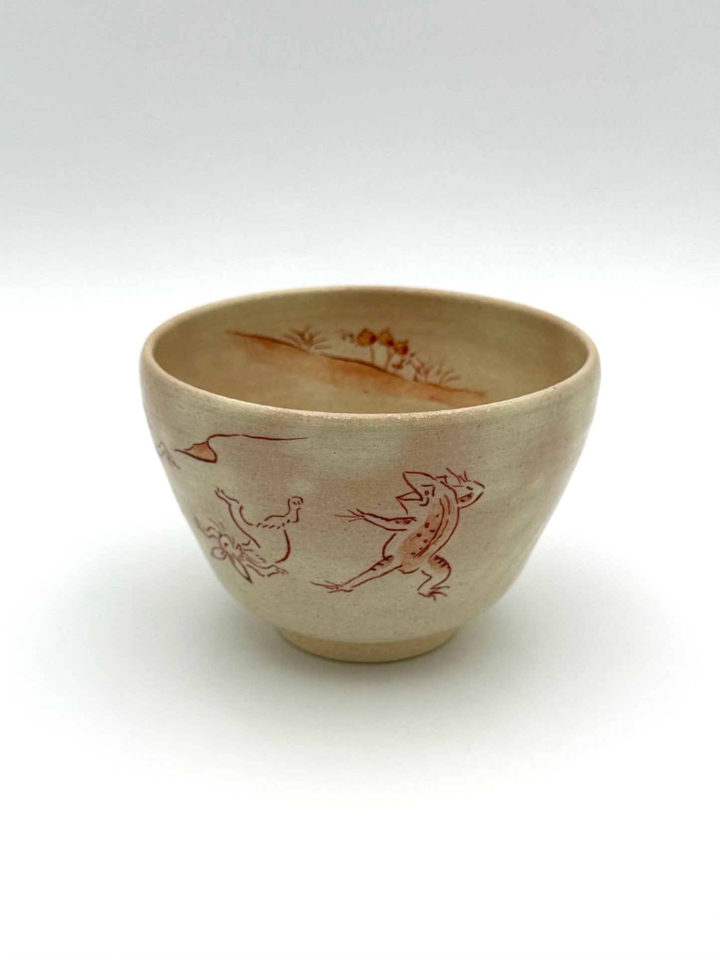 Kyo Yaki (Ware) Matcha Bowl Hand Painted Frolicking Animals(Choju-Giga)