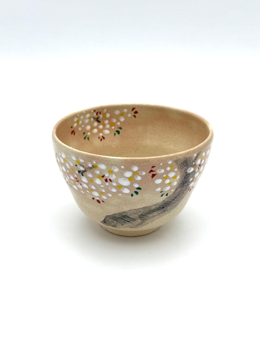 Kyo Yaki (Ware) Matcha Bowl Hand Painted Cherry Blossom