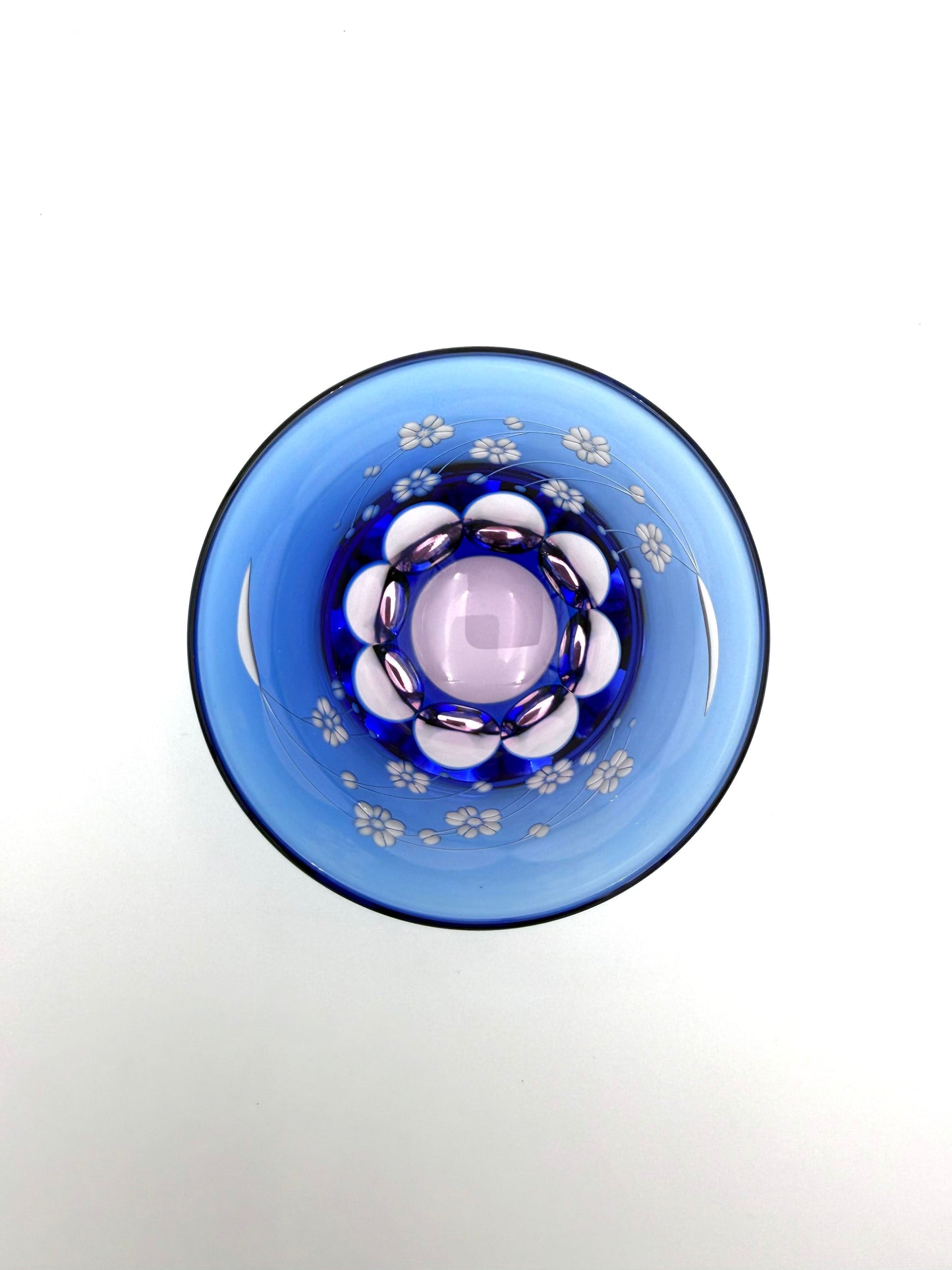 Edo Kiriko Cherry Blossom Sake Cup Set (Pink & Sky Blue Overlay)