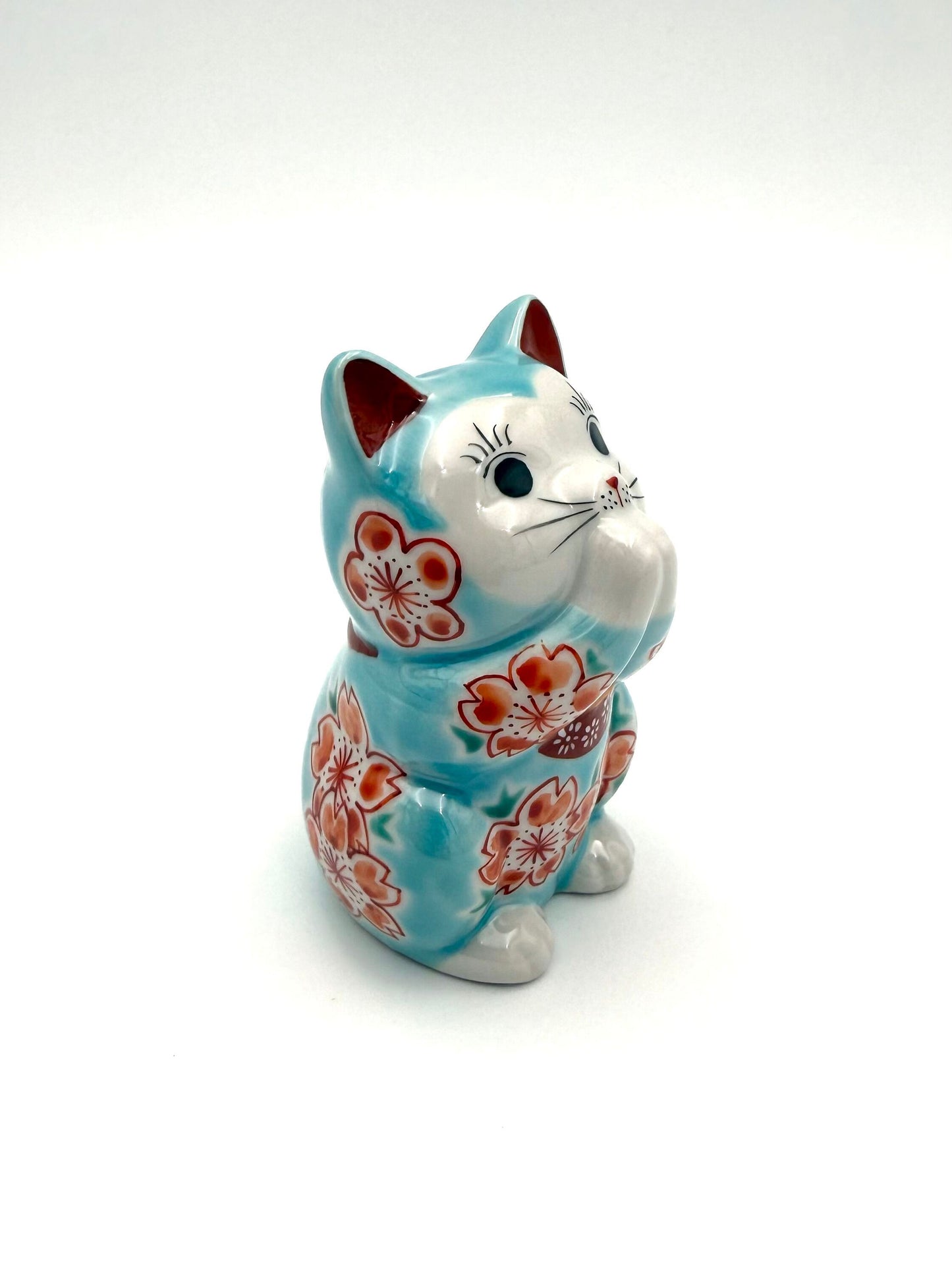 Kutani Yaki (Ware) Praying Cat (Light Blue)