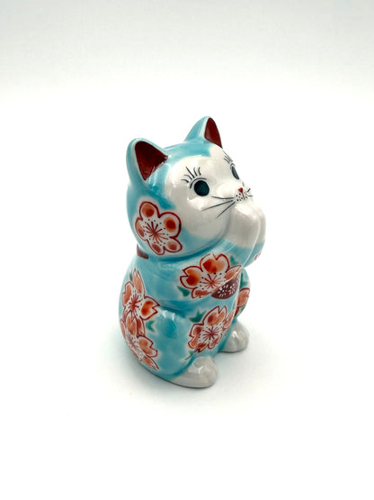 Kutani Yaki (Ware) Praying Cat (Light Blue)