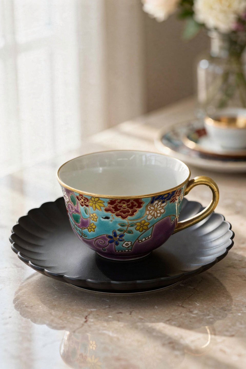 Kutani Yaki (Ware)Cup and Source, Blue Elephant
