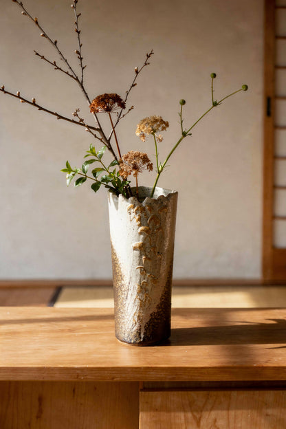 Shigaraki Yaki (Ware)  White and Gray Vase