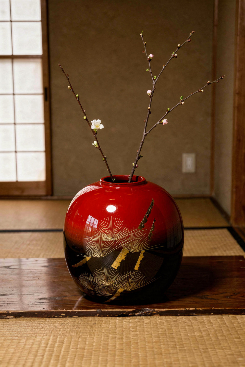 Wajima Lacquerware Round Vase, Red and Black – KA-CHO-FU-GETSU