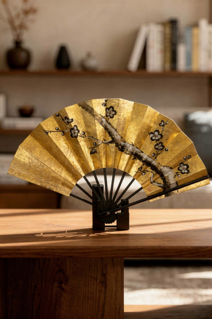 Decorative Kyoto Dancer Folding Fan with Fan Stand