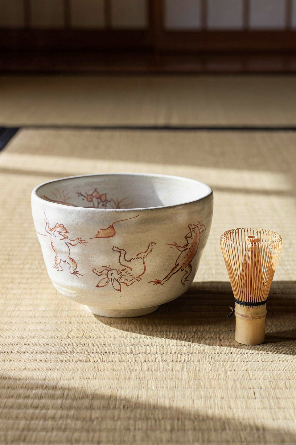 Kyo Yaki (Ware) Matcha Bowl and Painted Frolicking Animals(Choju-Giga)