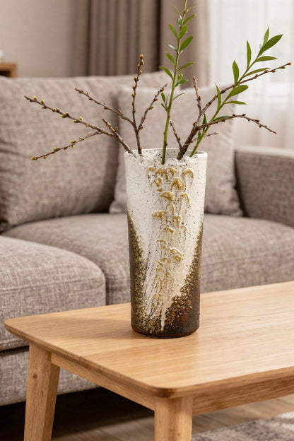 Shigaraki Yaki (Ware)  White and Gray Vase