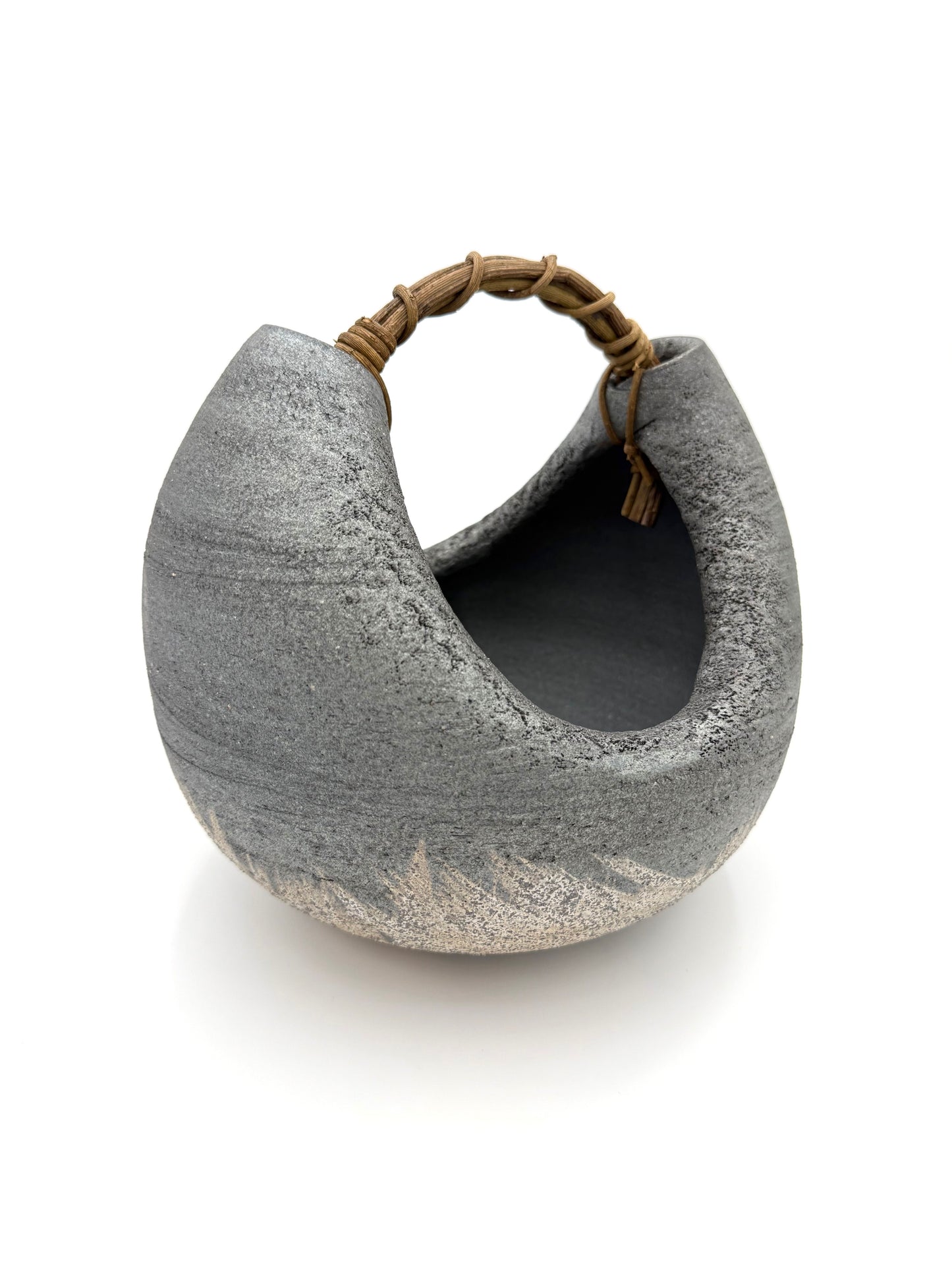 Shigaraki Ware  Basket Vase with with Handle