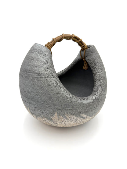 Shigaraki Ware  Basket Vase with with Handle