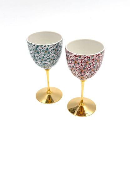 Kutani Yaki (Ware) Pair Wine Cup, Kamon
