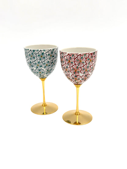Kutani Yaki (Ware) Pair Wine Cup, Kamon