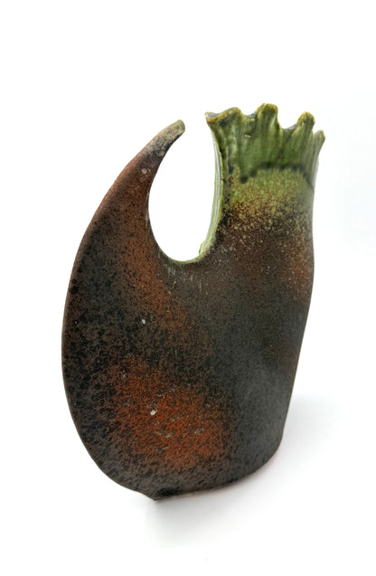Shigaraki Ware Green Organic Cutout Vase