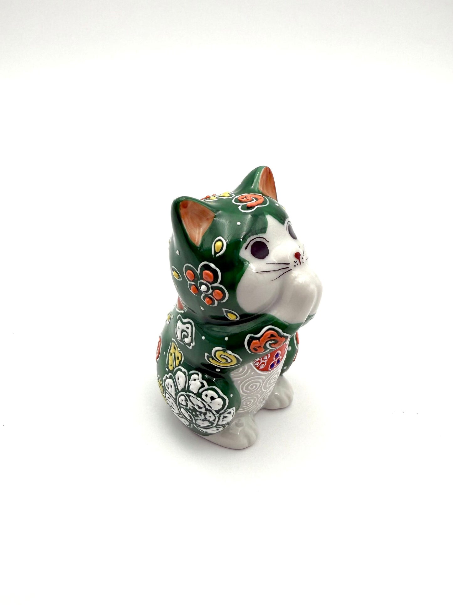 Kutani Yaki (Ware) Praying Cat (Green)