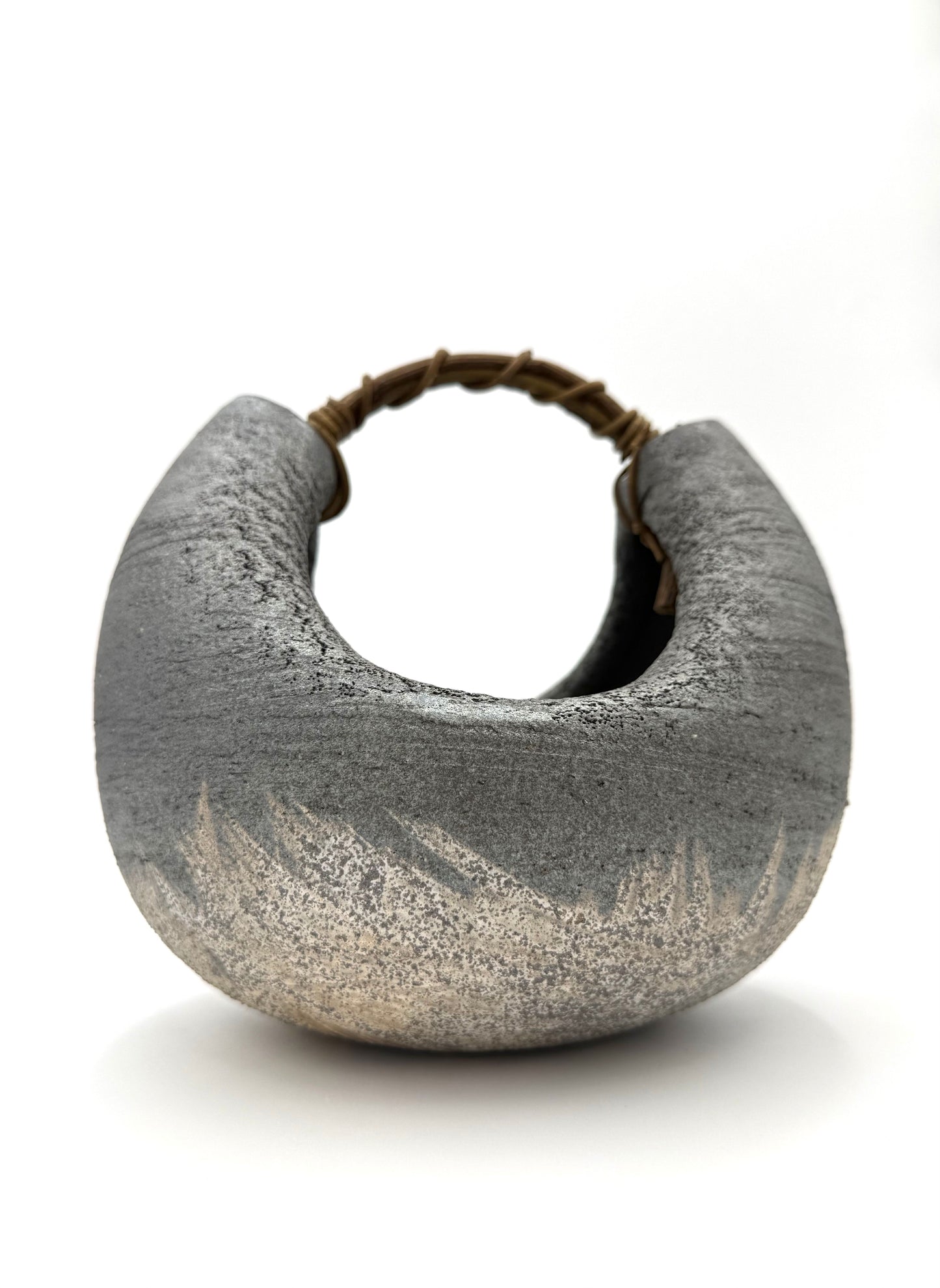 Shigaraki Ware  Basket Vase with with Handle