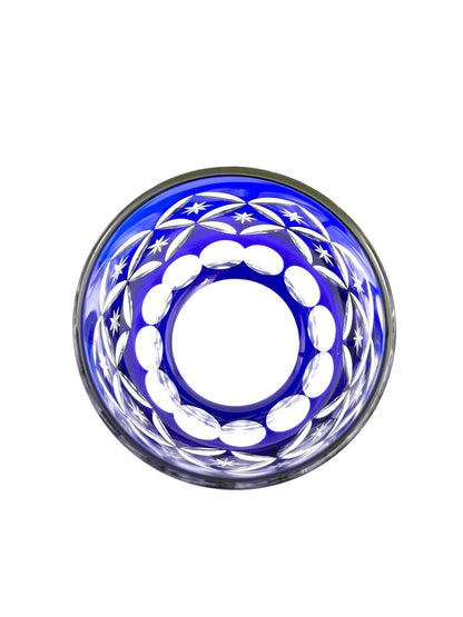 Edo Kiriko Hand-Cut Crystal Glass with Shippo Pattern (Blue) with Wooden Box