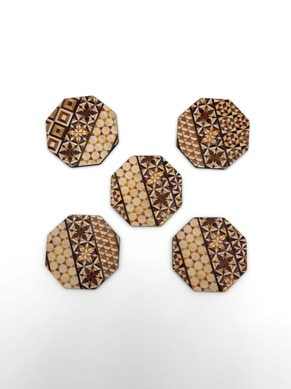 Hakone Yosegi Japanese Marquetry,  Coaster Set (5 pcs)