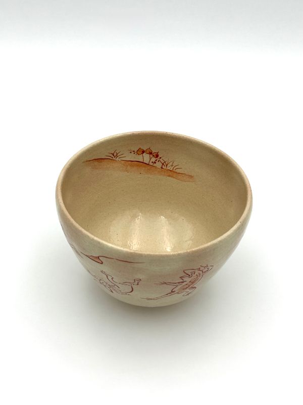 Kyo Yaki (Ware) Matcha Bowl Hand Painted Frolicking Animals(Choju-Giga)
