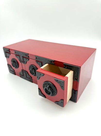 Japanese Iwayado-Style Red Lacqured Three-Drawer Chest