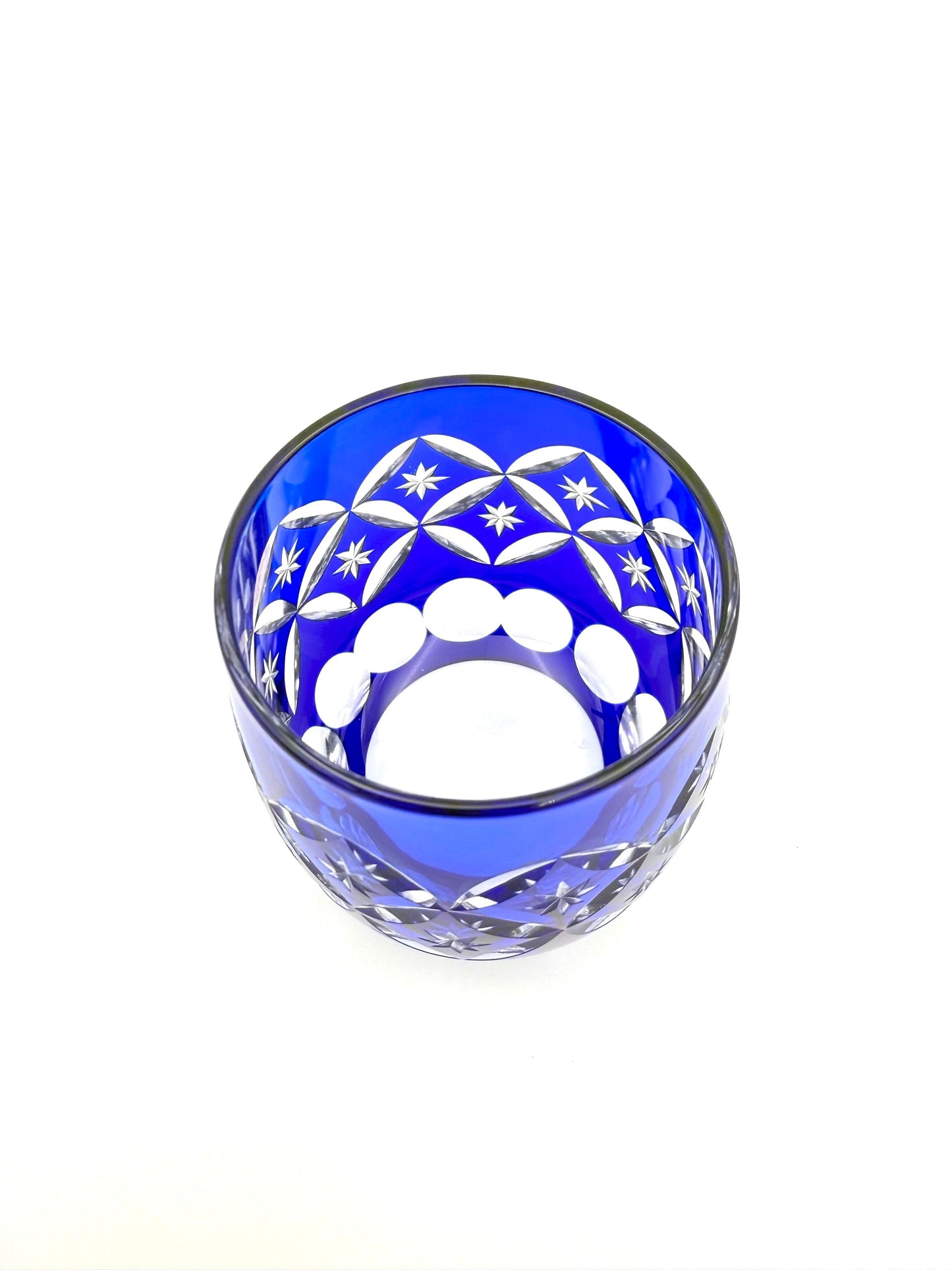 Edo Kiriko Hand-Cut Crystal Glass with Shippo Pattern (Blue) with Wooden Box