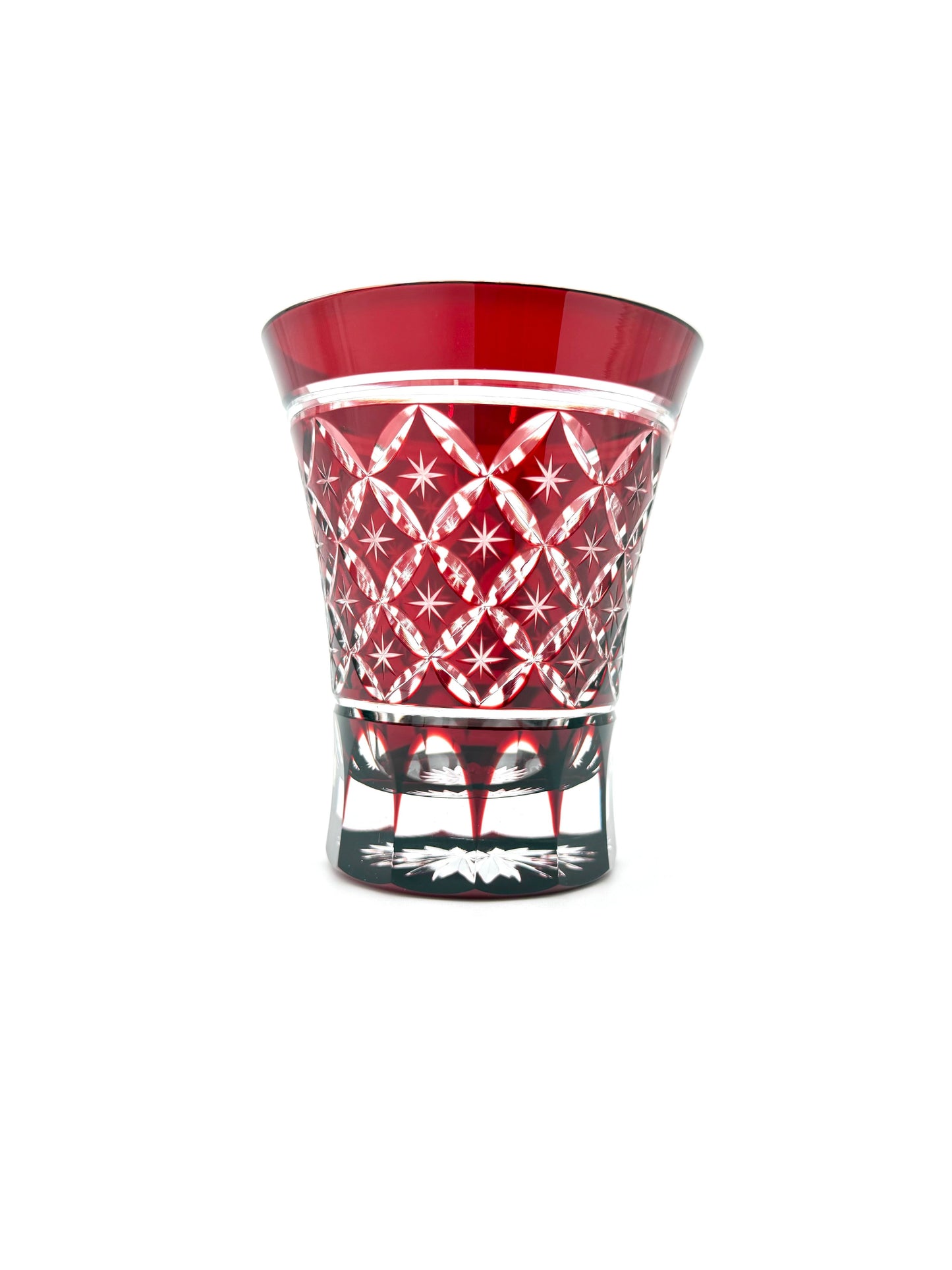 Edo Kiriko Hand-Cut Crystal Toasting Glass with Shippo Pattern with Wooden Box(Red)