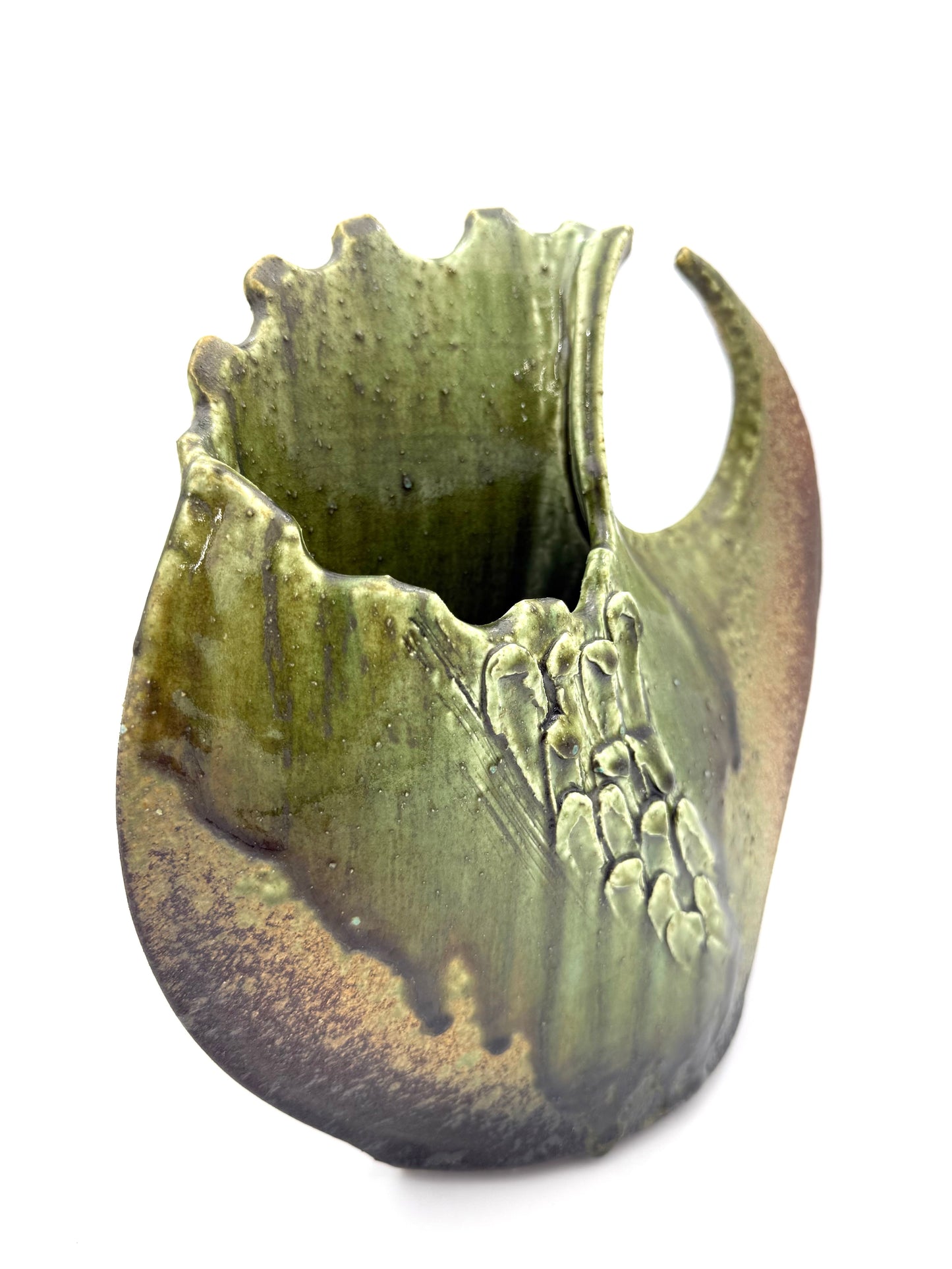 Shigaraki Ware Green Organic Cutout Vase