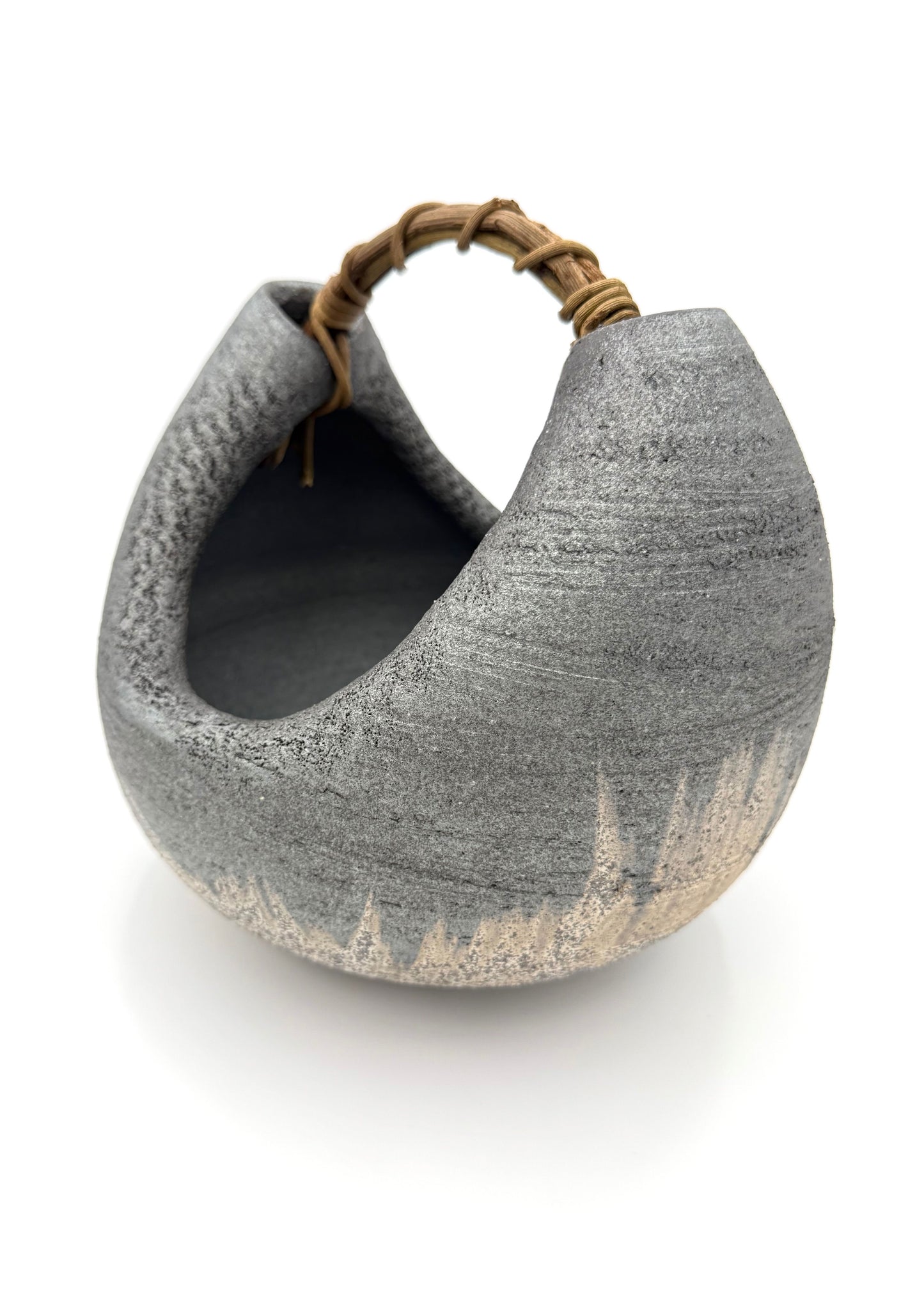 Shigaraki Ware  Basket Vase with with Handle