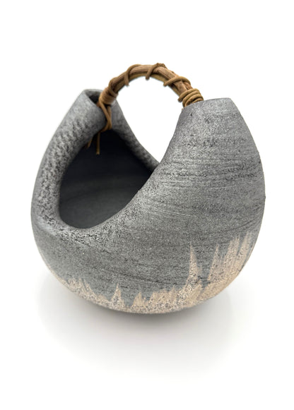 Shigaraki Ware  Basket Vase with with Handle