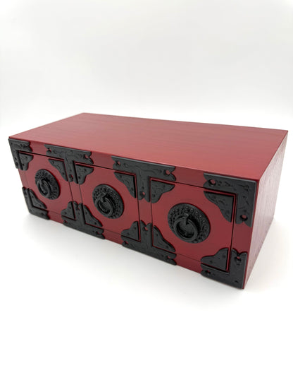 Japanese Iwayado-Style Red Lacqured Three-Drawer Chest
